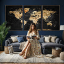 World Map Canvas Wall Art with Famous Landmarks – Framed