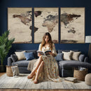 Neutral Watercolor World Map Canvas Wall Art – Framed Earth