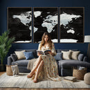 World Map Canvas Print – Framed Push Pin Wall Art, Color