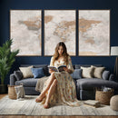 Detailed World Map Wall Art Canvas Print for Home and Office Decor