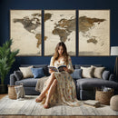 Vintage World Map Canvas Wall Art – Framed Travel Map for