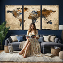 Rustic Watercolor World Map Canvas Wall Art – Framed Travel