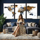 World Map Wall Art Canvas Print, Modern Decorative Framed