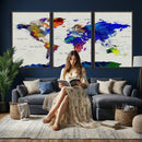 Vintage World Map Canvas Wall Art – Framed Travel Map with