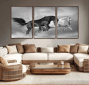 Wild Horses Wall Art Canvas Print – Framed Black and White