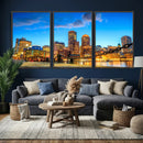 Boston Wall Art Canvas Print, Boston City Downtown Night by MyGreatCanvas | Canvas Wall Art Prints | Photo Prints & Wall Decor