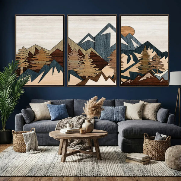 Wood Style Mountain Wall Art Canvas Print, Layered Wood, photo 2 of 65