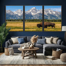 Bison in Mountain Landscape Wall Art Canvas Print – Western by MyGreatCanvas | Canvas Wall Art Prints | Photo Prints & Wall Decor