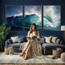 Ocean Wave Canvas Wall Art, Dramatic Teal Blue Seascape Oil by MyGreatCanvas | Canvas Wall Art Prints | Photo Prints & Wall Decor