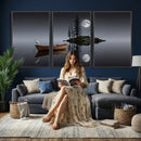 Moonlit Lake Canvas Wall Art, Dreamy Boat Heron Full Moon by MyGreatCanvas | Canvas Wall Art Prints | Photo Prints & Wall Decor