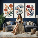 Watercolor Botanical Canvas Wall Art Set, Navy Terracotta by MyGreatCanvas | Canvas Wall Art Prints | Photo Prints & Wall Decor