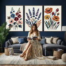 Watercolor Botanical Canvas Wall Art Set, Navy Terracotta by MyGreatCanvas | Canvas Wall Art Prints | Photo Prints & Wall Decor