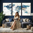 Watercolor World Map Canvas Wall Art Print – Abstract