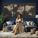 World Map Canvas Wall Art Dark Charcoal Antique Tan Detailed by MyGreatCanvas | Canvas Wall Art Prints | Photo Prints & Wall Decor