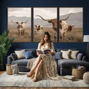 Rustic Texas Longhorn Cow Canvas Wall Art Print, Rustic Farm Animal Photography Print, Farmhouse Country Decor, Western Ranch Art