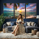 Hawaii Beach Sunset Canvas Wall Art Print, Tropical Ocean Landscape Artwork, Palm Tree Coastal Decor for Living Room Bedroom by MyGreatCanvas | Canvas Wall Art Prints | Photo Prints & Wall Decor