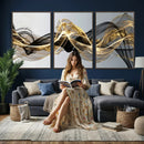 Black and Gold Abstract Wall Art, Modern Wave Canvas Print, Elegant Flowing Smoke Art, Luxury Living Room Decor by MyGreatCanvas | Canvas Wall Art Prints | Photo Prints & Wall Decor