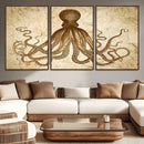 Sepia Octopus Wall Art Abstract Animal Canvas Print
