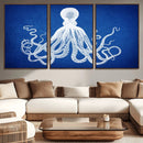 Large 3-Panel Blue Octopus Canvas Wall Art | Coastal Marine by MyGreatCanvas | Canvas Wall Art Prints | Photo Prints & Wall Decor