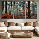 Autumn Forest Wall Art – Enchanting Red Leaves Canvas Print,