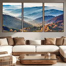 Misty Mountain Sunrise Triptych Canvas Print – Autumn