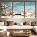 Seashells on Rustic Wooden Background, Seashells Wall Art