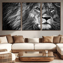 Black and White Lion Canvas Wall Art Print – Wildlife
