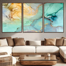 Abstract Aqua and Gold Fluid Wall Art Canvas | 3 Panel Large by MyGreatCanvas | Canvas Wall Art Prints | Photo Prints & Wall Decor