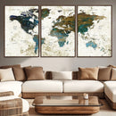 Vintage World Map Wall Art Canvas Print, Framed Rustic Earth