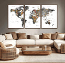 Modern Metallic World Map Canvas Wall Art – Framed