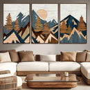 Abstract Wood Panel Effect Mountain Range Top Wall Art