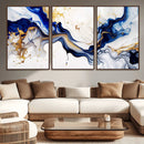 Golden Cascades on Midnight Blue – Deep Blue Abstract Wall