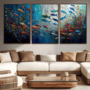Modern Abstract Fish Shoal Wall Art Canvas Print, Colorful