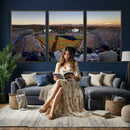 Dodger Stadium Sunset Game Triple Canvas Wall Art - Los