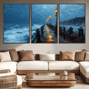 Stormy Night at Beach Pier Oil Painting Large Wall Art