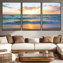 Golden Sunset Over Ocean Waves - Serene Coastal Triptych