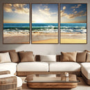 Golden Sunset Beach Triptych Canvas Wall Art for Living Room