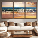 Sunset Beach Wall Art - 3-Panel Framed Canvas Print, Ready