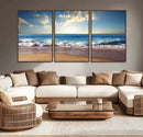 Serene Ocean Sunset Canvas Wall Art - Beach Waves at Sunset,