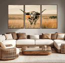 Texas Cow Longhorn Wall Art Canvas Print for Farm House Wall