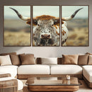 Texas Cow Longhorn Wall Art Canvas Print for Farm House Wall