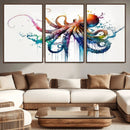 Watercolor Vibrant Octopus Wall Art Canvas Print | Abstract