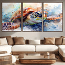 Watercolor Sea Turtle Wall Art Canvas Print - Vibrant Ocean