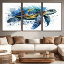 Turtle Wall Art Canvas Print, Framed Watercolor Turtle Art