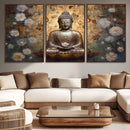 Golden Buddha Wall Art Canvas Print | Zen Meditation Floral
