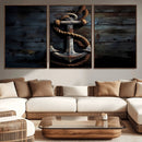 3 Panel Grunge Abstract Anchor Wall Art Canvas Print Set