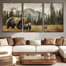Rustic Grizzly 399 Bear Family Wall Art Canvas Print