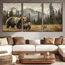 Rustic Grizzly 399 Bear Family Wall Art Canvas Print
