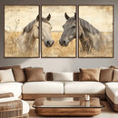 Chines Ink Style Grunge Horses Wall Art Canvas Print