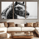 Winter Horse Canvas Print | Large 3-Panel Black White Equine